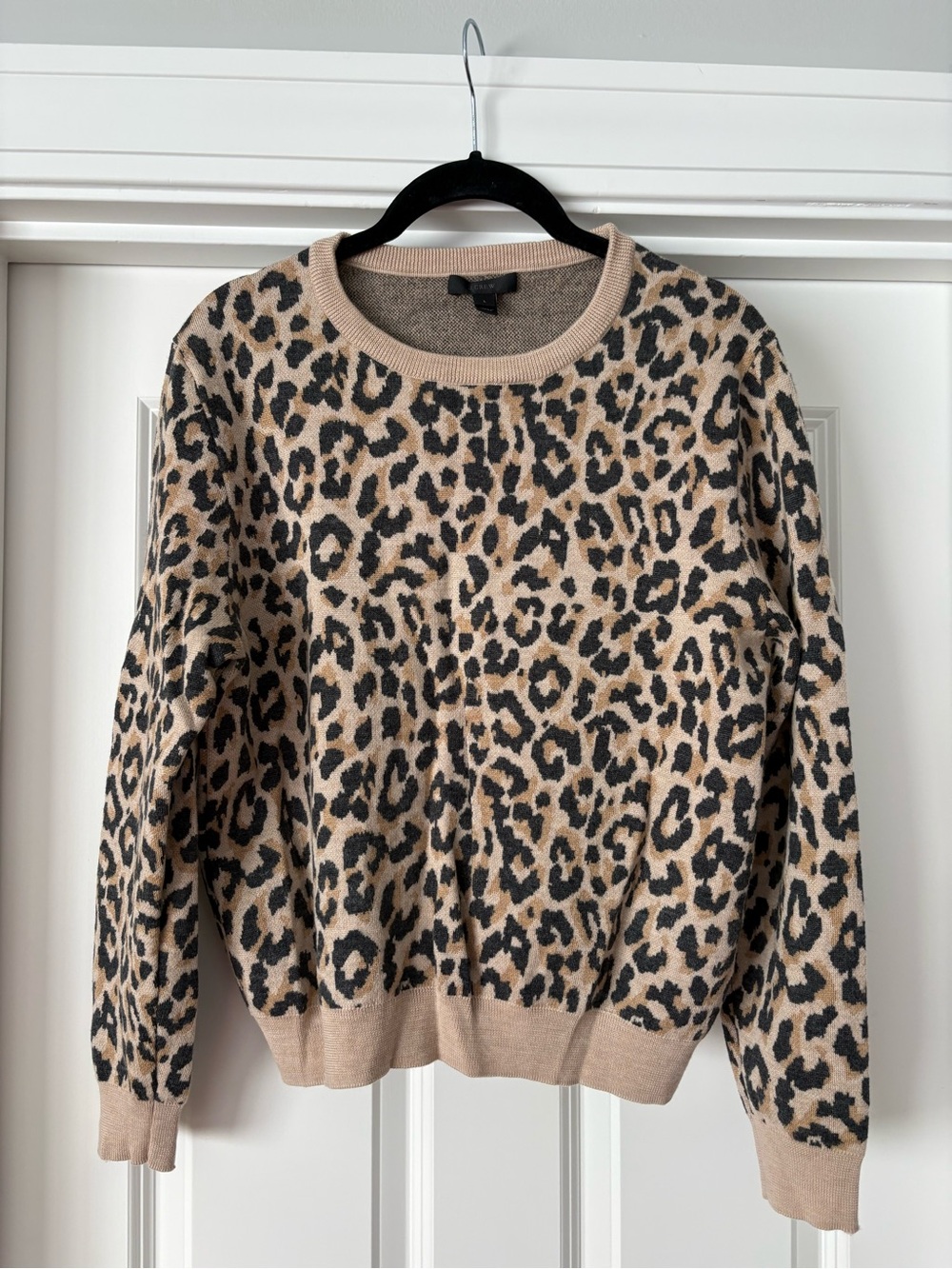 J. Crew Leopard-Print Crewneck Sweater in Beige and Black